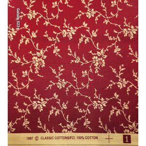 Classic Cottons Burgundy Floral Fabric 1 Yard 100% Cotton Quilting Sewing Materi